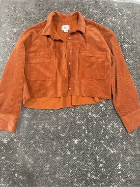 BDG Urban Outfitters Rodney Rust Corduroy Cropped Raw Hem Shirt Jacket M